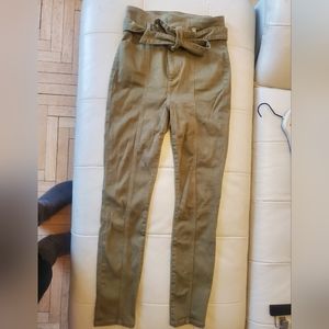 Alice & Olivia High Waist Paper Bag belted khaki stretch skinny ankle jeans 27